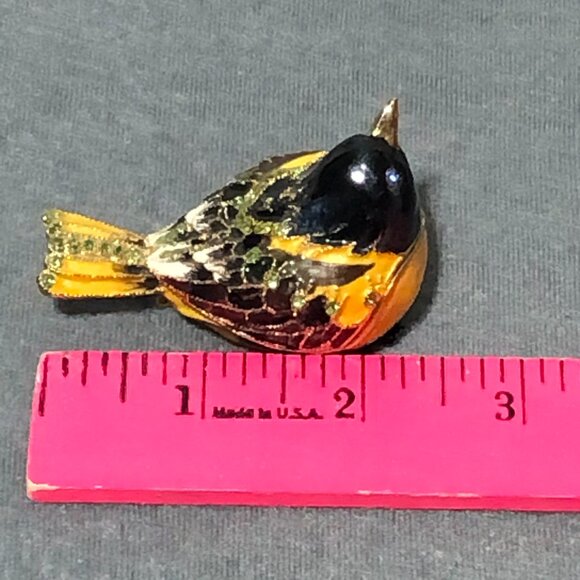 Bird Enameled Trinket box Black Head Yellow Wings Bejeweled - Picture 9 of 10